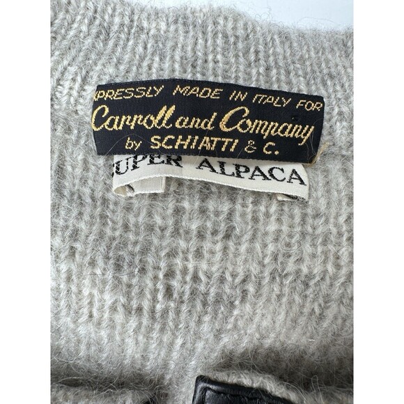 Carroll and Co Sweater Super Alpaca 1/4 Bottom Italian Gray leather collar - Picture 3 of 8